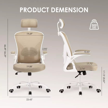 Bencmate Task and Office Chairs, Ergonomic Office Chair, Home Office Desk Chair with Headrest, Beige, 23.43"*23.43"*56.69"