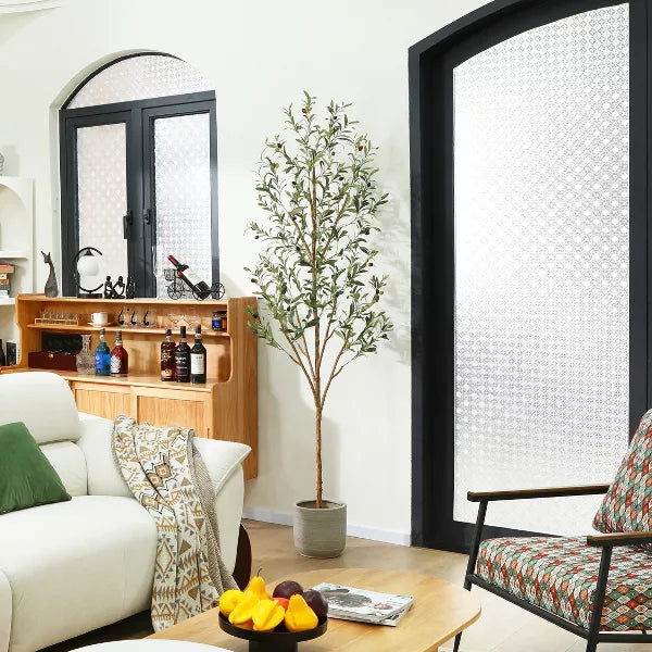 DR.Planzen 4-7ft Artificial Olive Tree Tall Faux Silk Plant Fake Potted Tree with Natural Wood Trunk and Lifelike Fruits for Home Office Decor Indoor