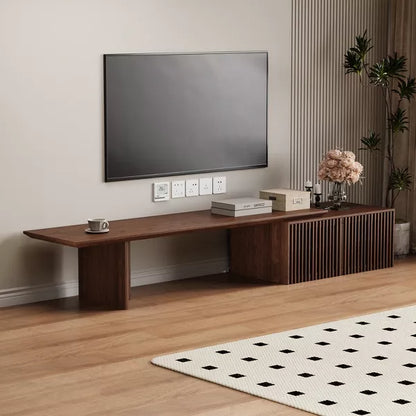 LOVSON Modern TV Stand with Storage for Entertainment Center, Retractable TV Media Console for TVs over 55" for Living Room/Bedroom, Walnut