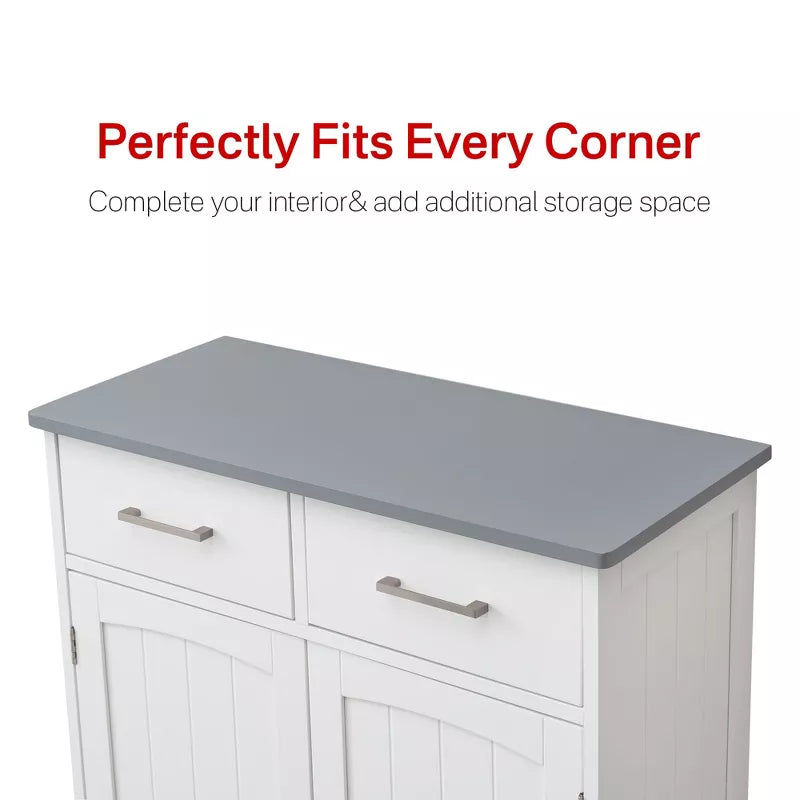 VANIRROR Sideboard Buffet Cabinet, Coffee Bar With Cabinet Two Drawers, Sideboard Cabinet for Kitchen, Living Room, Entryway, White And Gray Top