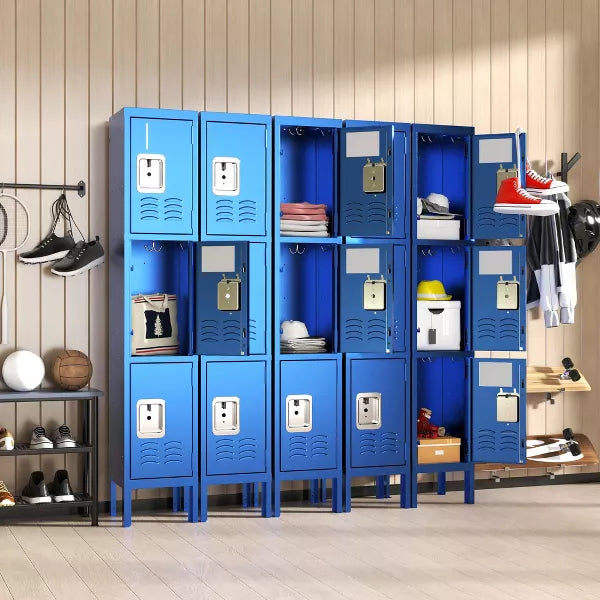 Munora 66"H 3 Doors Locker for Employees, Metal Locker Storage Cabinet for Home Office School Gym, Lockable, Require Assembly (Blue)
