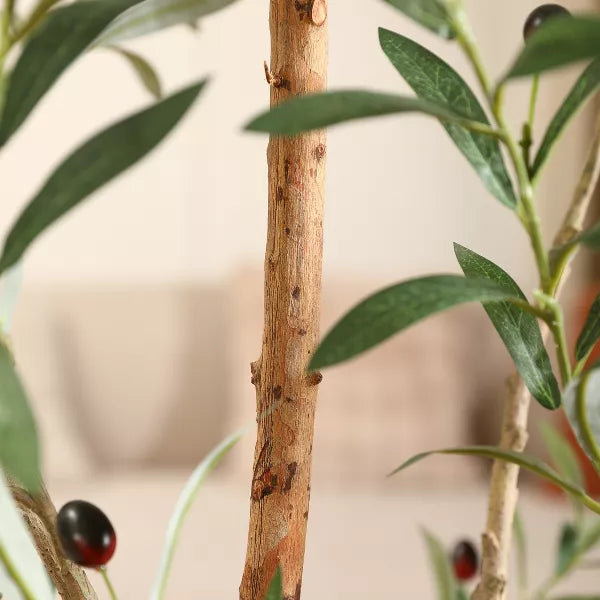 DR.Planzen Artificial Olive Tree with White Planter, 5-7FT Tall Faux Olive Trees with Natural Wood Trunk and Realstic Fruits for Indoor Home Decor