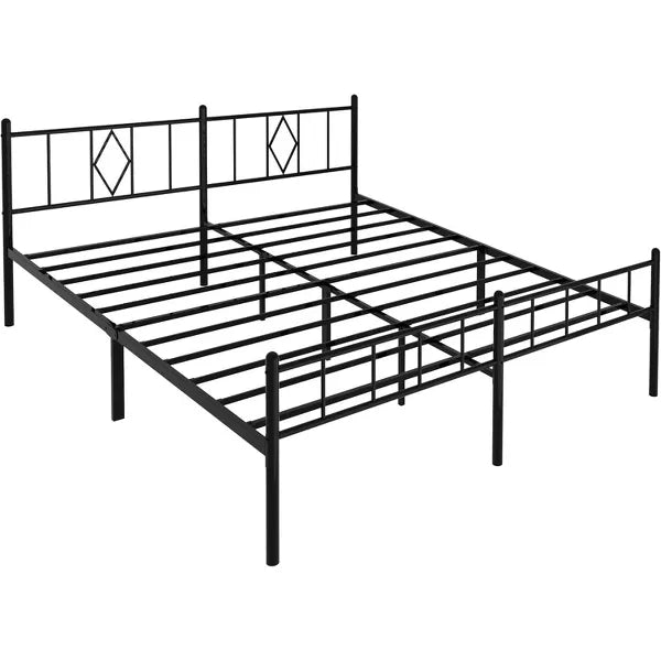 79.5"L x 75.6"W x 14"H Metal Platform King Bed Frame with Iron Art Headboard & Footboard Underbed Storage No Box Spring Needed 800lbs Capacity