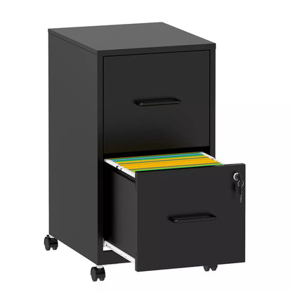 Munora - 2-Drawer Rolling File Cabinet with Lock - Mobile Storage for Letter/Legal/A4 Files - Black