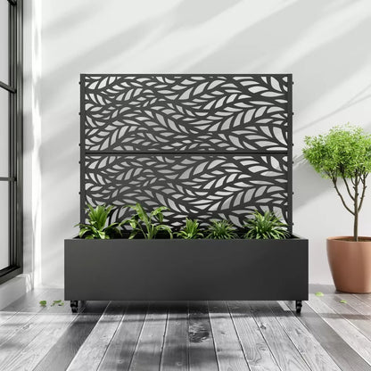 PexFix Outdoor Metal Trellis with Planter Box in Leaf Pattern
