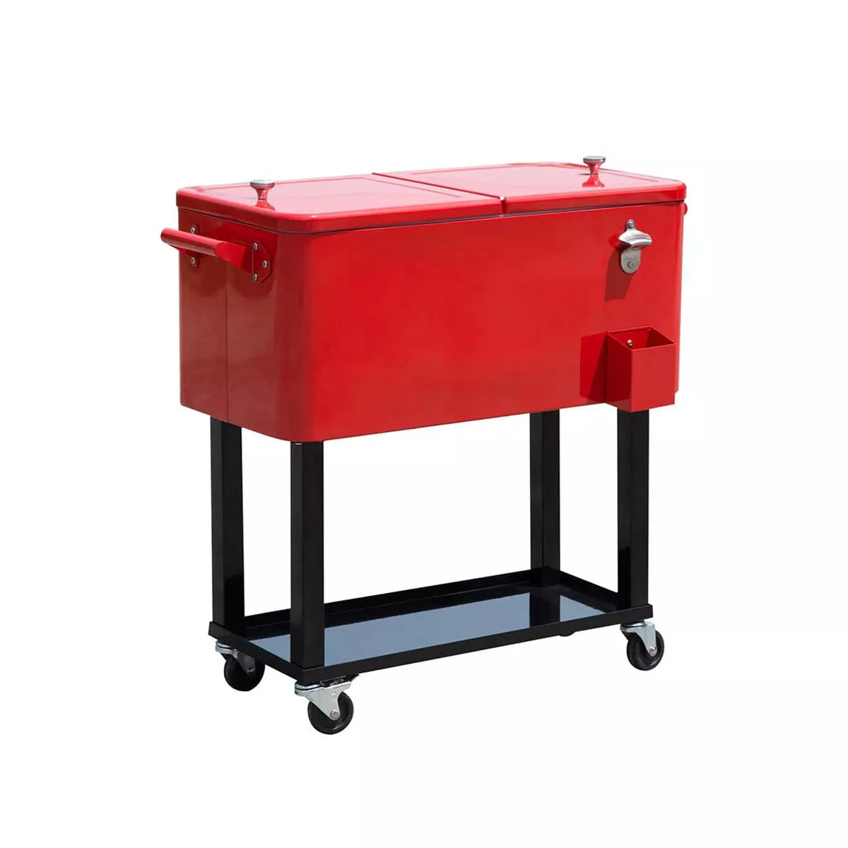 Resenkos 80 QT Rolling Cooling Bins Ice Chest on Wheels Outdoor Stand Up Drink Cooler Cart for Party, Red