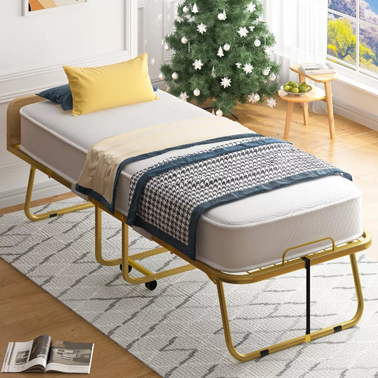 Mjkone Folding Bed With Mattress For Adults,Memory Foam Mattress, Portable Foldable Bed With Dustproof Bag & Baffle,fold Up Guest Bed
