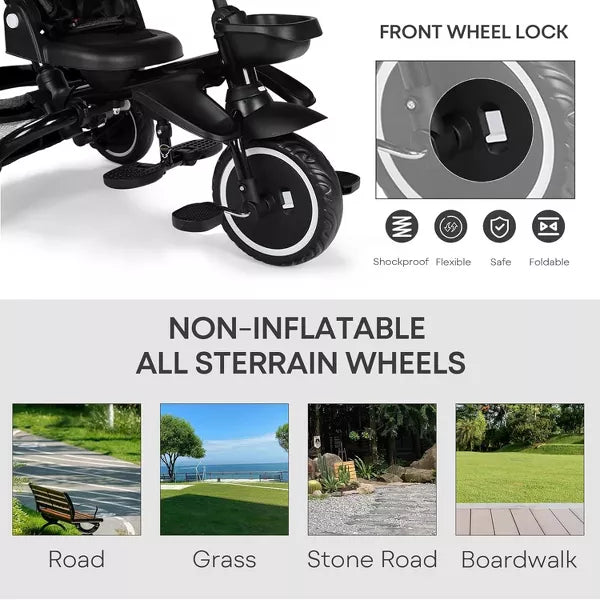 Kinder King 8 in 1 Kids Baby Stroller Tricycle Folding Toddler Trike w Adjustable Push Handle