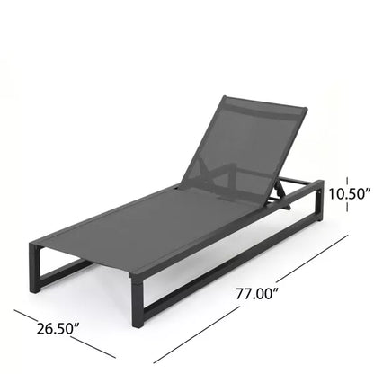 Wooakway Classic 77"L Patio Chaise Lounge with Adjustable Reclining Backrest Aluminum Frame & Breathable Outdoor Mesh for a Cool Experience