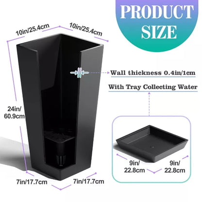 TOAOTBNBO Tall Planters Set of 2, Durable Planter with Drainage Holes and Bottom Tray, Large Plants Pots for Garden and Patio