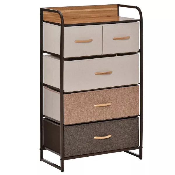 Resenkos Dresser, Chest Organizer Unit,5-Drawer Fabric Dresser Tower, 4-Tier Storage Organizer With Steel Frame, Maple Wood