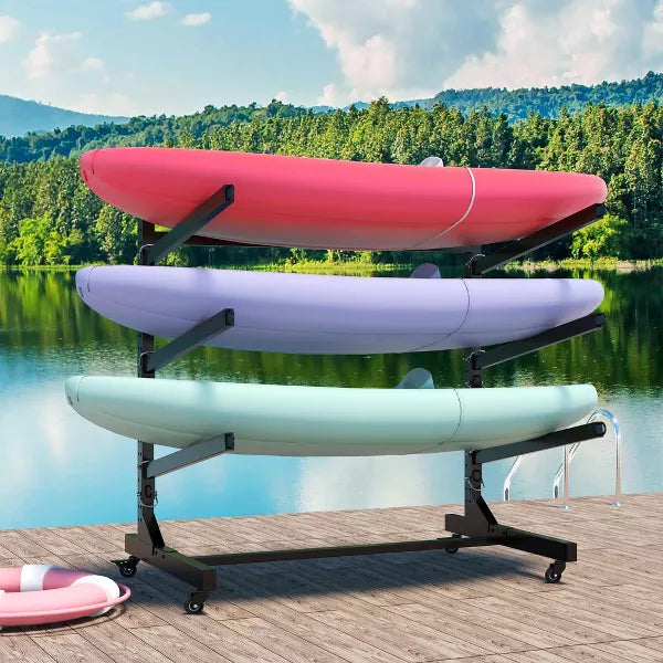 Munora - Heavy Duty Kayak Storage Rack with Wheels - 300lbs Capacity Freestanding Holder for Kayaks, Canoes, SUP