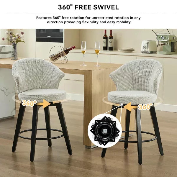 Resenkos Counter Bar Stools, Counter Stool,Set of 2 Counter Height Swivel Bar Stools with Wide Backrest, White