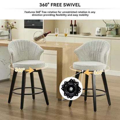 Resenkos Counter Bar Stools, Counter Stool,Set of 2 Counter Height Swivel Bar Stools with Wide Backrest, White