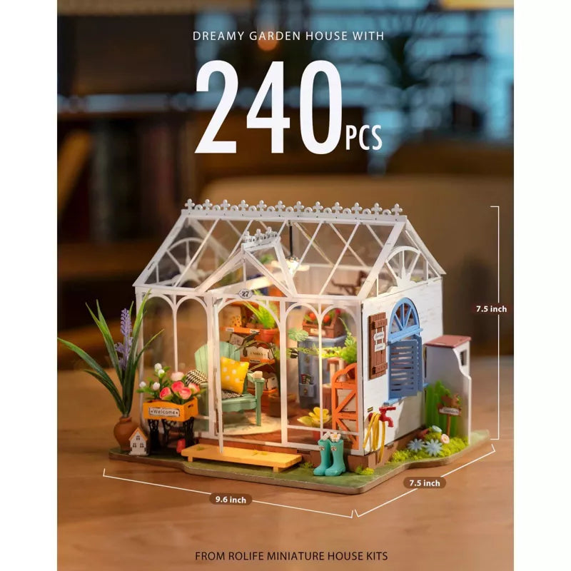 ROBOTIME Dreamy Garden House DIY Miniature House Kit Christmas Birthday Gifts for Boys & Girls, Multicolored, 9.6"*7.5"*7.5"