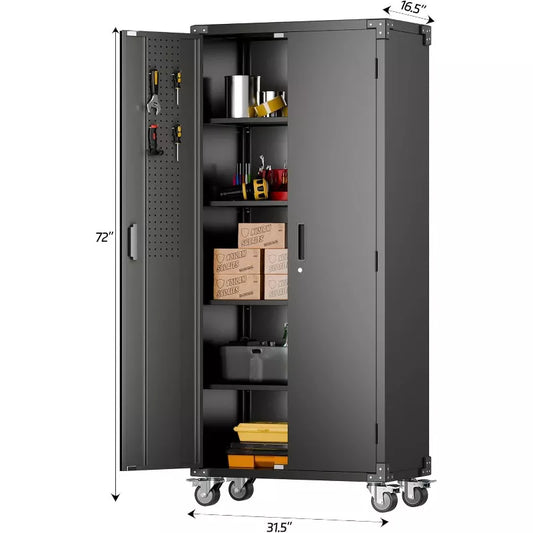 AOBABO 31.5 in. W x 72 in. H x 16.5 in. D Metal Rolling Garage Storage Cabinet Steel Freestanding Cabinet