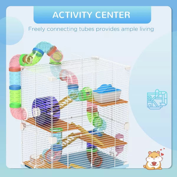 Resenkos 5 Tiers Hamster Cage Portable Animal Travel Carrier w/ Exercise Wheels Tube, Light Blue