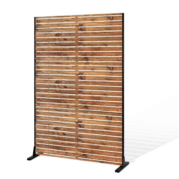 TOAOTBNBO 3-Panel Metal Privacy Screen, Decorative Privacy Fence Panels with Stand, Outdoor Privacy Screen for Patio, Natural Brown