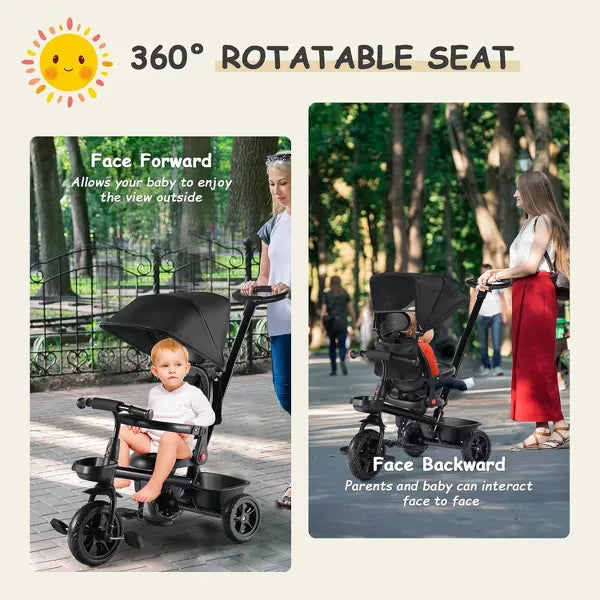 Kinder King Baby Stroller Tricycle, 6 in 1 Kids Trike w/Adjustable Push Handle, Rotatable Seat