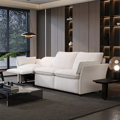 ATJafurn Electric Power Reclining Sofa Couch White Chenille With 3 Independently Adjustable Motors, USB Charging and Pillow Armrest for Living Room