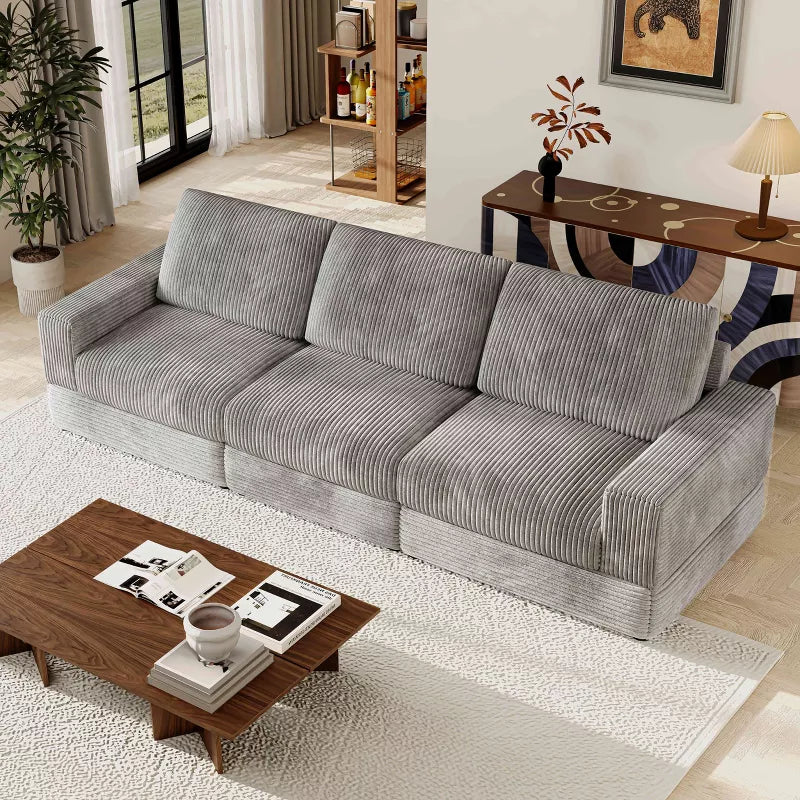 ATJafurn Corduroy Sectional Sofa Modern Modular Oversized Upholstered Couch with Comfy Pillows Deep Seat For Living Room Bedroom Apartment Office