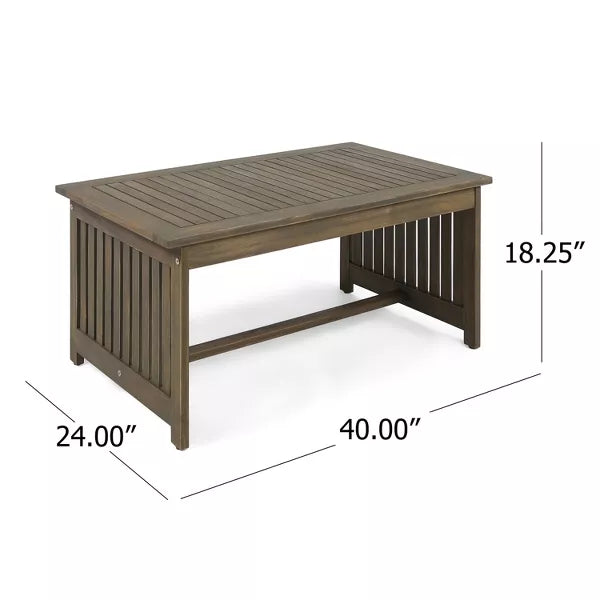 Wooakway 40 Inch Rectangle Natural Solid Wood Outdoor Coffee Table