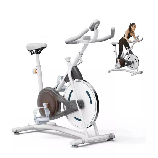 VisioGear Exercise Bike, Indoor Cycling Bike with 245 lbs Weight Capacity, Stationary Bikes for Home Cardio Gym Workouts, White, 42"*41.6"*21.6"