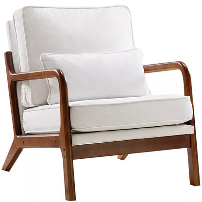 Dexmalle Modern Accent Chair Leisure Armchair with Rubber Wood Frame & Lumbar Pillow
