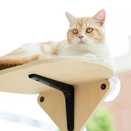 Mewoofun Pet Beds Cat Wall Shelves Wall Mounted Cat Furniture Climbing Frame with Suction Cup, Jumping Board, Cream, 11.41"*10.35"*8.62"