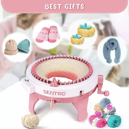 SENTRO 48-Needle Pink Knitting Machine | 1-Touch Knitting for Scarves, Hats & Sweaters | Beginner & DIY Friendly | Includes Tutorial & Tools