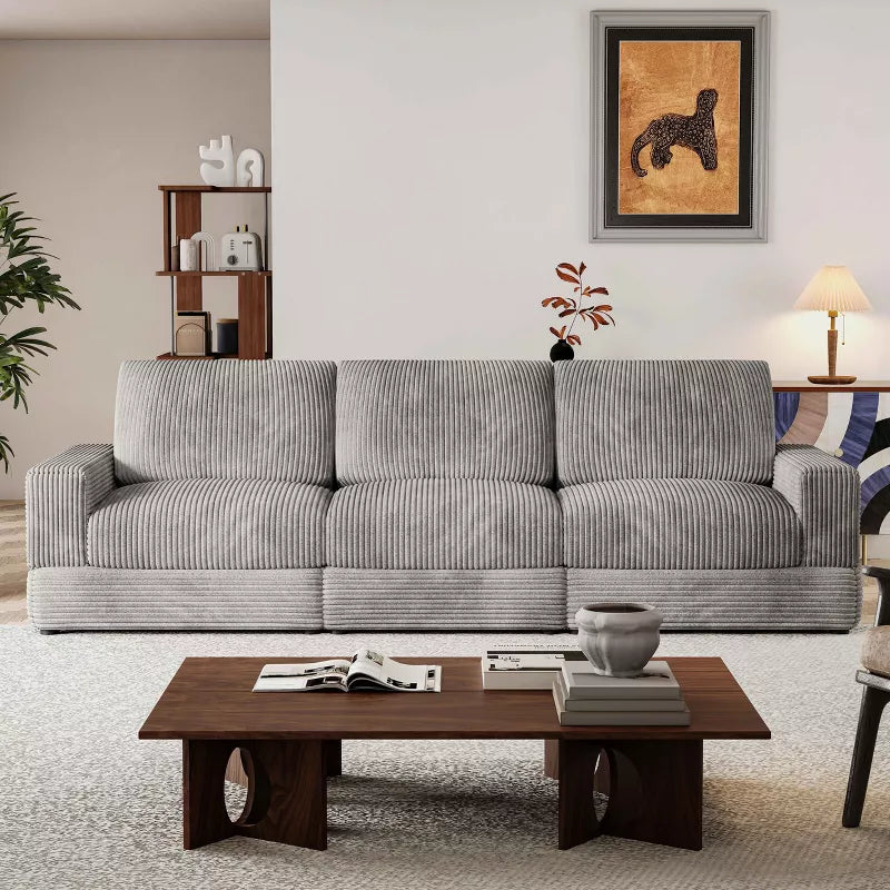 ATJafurn Corduroy Sectional Sofa Modern Modular Oversized Upholstered Couch with Comfy Pillows Deep Seat For Living Room Bedroom Apartment Office
