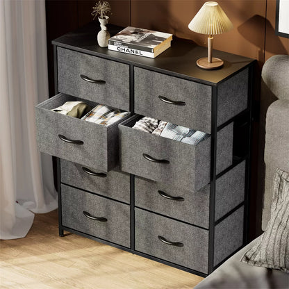 Resenkos 8 Drawer Dresser Fabric Storage Tower, Chest of Drawers for Bedroom, Sturdy Steel Frame, Wooden Top Gray