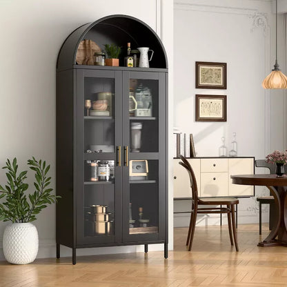 AOBABO Cabinet With Glass Doors And Adjustable Shelves, Modern Freestanding Arched Cabinet, Used As Antique,Porcelain Cabinets,assembly Required