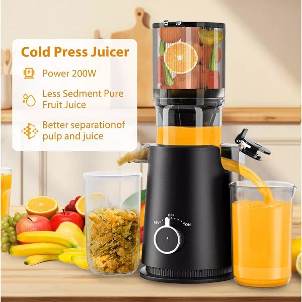 Aeitto Cold Press Juicer - 4.35 Wide Mouth for Whole Fruits, 99.6% Yield Slow Masticating Technology(Black)