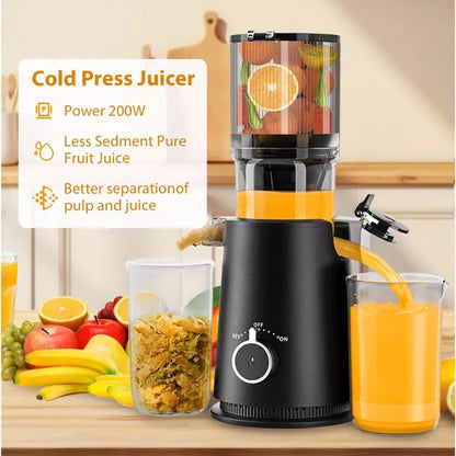 Aeitto Cold Press Juicer - 4.35 Wide Mouth for Whole Fruits, 99.6% Yield Slow Masticating Technology(Black)