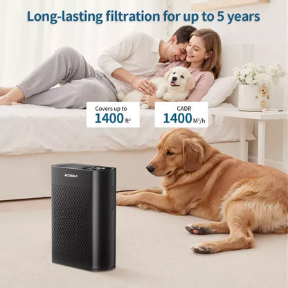 HEPA Air Purifiers for Home Large Room Cover 2400 Ft² with Air Quality Monitor 20dB Sleep Mode,6 Settings,black
