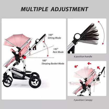 Kinder King Meno V 3 in 1 Reversible Baby Stroller w/Detachable Tray, Adjustable Canopy, Suspension Wheels