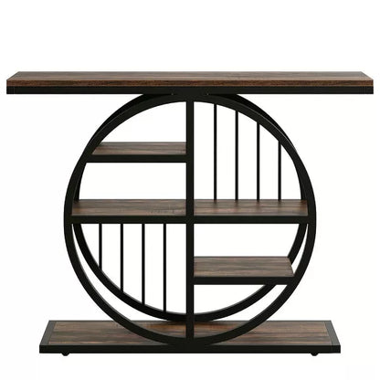 Resenkos Entryway Table, Console Sofa Table,39" Console Table, 5-Tier Entryway Table Sofa Table with Circle Base Brown