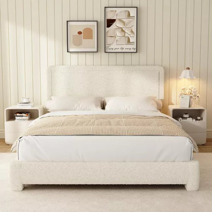 Vipbear Boucle Bed Frame,Upholstered Bed Frame With Headboard, Surface Cover Soft Cloud Bed Frame Easy Assembly, No Box Spring Required