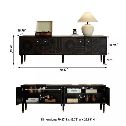 LOVSON 70.8'' Mid-Century TV Stand with 4 Cabinet Storage Multimedia Console, Wood Entertainment Center for 55+ Inch TV, Living Room,Black