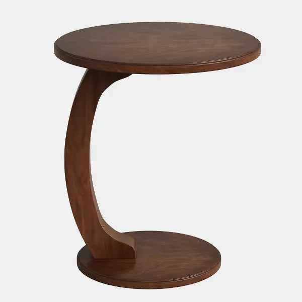 Resenkos Sofa Side End Table, End Table, Couch Table,C-Shaped End Table, Round Solid Wood Side Table for Living Room,Brown