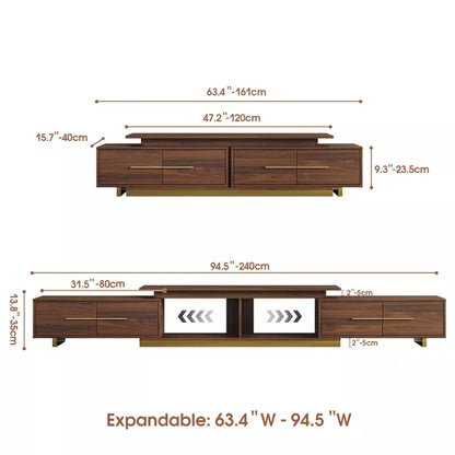 LOVSON 63.4'‘ to 94.5’' Expandable Stainless Steel Pedestal Entertainment Center, with 4 Drawers & 2 Open Shelf ,for Living Room Media Console