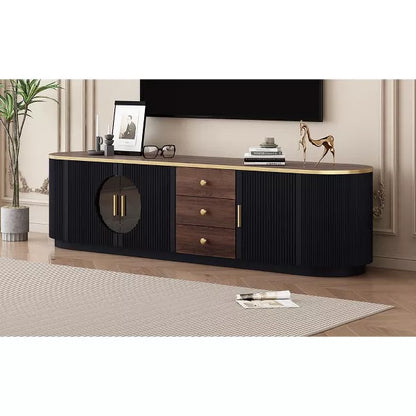 Wooakway TV Stand for TVs up to 80 Inches, Entertainment Center with 3 Drawers and 1 Shelf, Metal Handles and 2 Cabinets for Living room