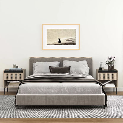 Resenkos Boho Nightstand Set of 2 with Hollowed-Out Drawers, Storage Night Stand and Wood Natural Brown