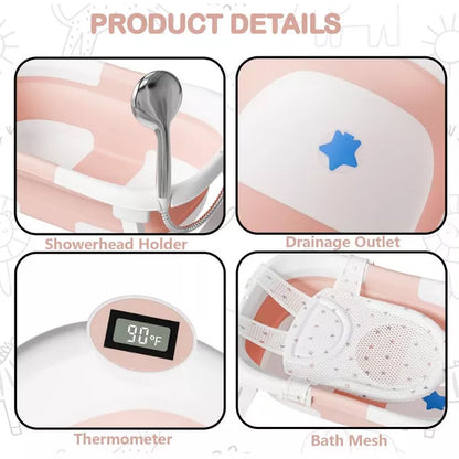 Napei Collapsible Baby Bathtub for Infants and Toddlers with Bath Net and Thermometer