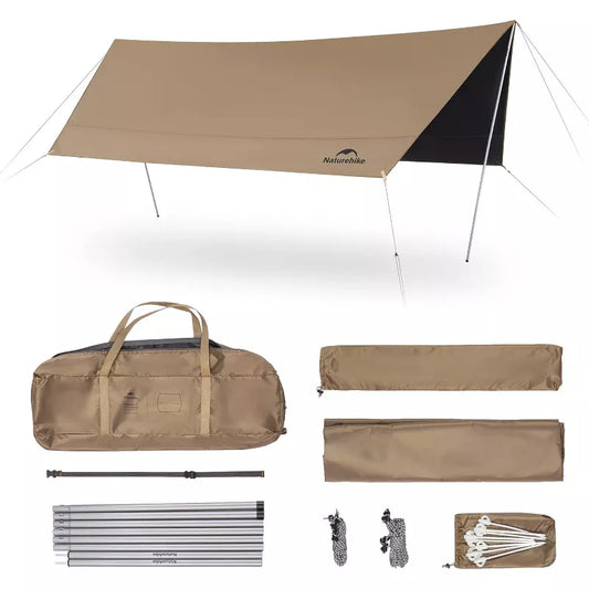 Naturehike Camping Tent Tarp with Poles, Waterproof PU 18000mm+, Anti-UV UPF2000+ Camping Sun Shelter Rain Fly, Camping Tent Canopy for Outdoor Party