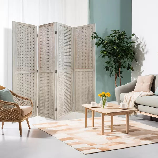 Wooakway Wood Room Dividers 5.6Ft Tall and Folding Privacy Screens for Home, Office