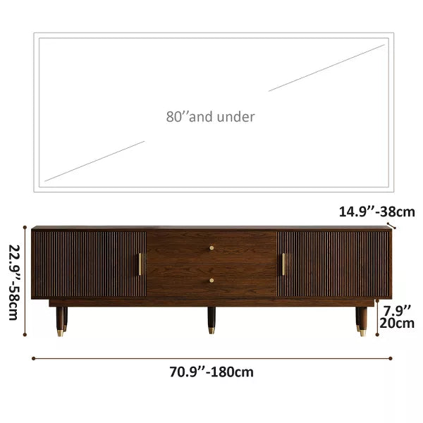 LOVSON Walnut TV Stand, 70.9-inch Entertainment Centre with 2 Storage Cabinets and 2 Drawers, Mid-Century Multimedia Console for Living Room/Bedroom