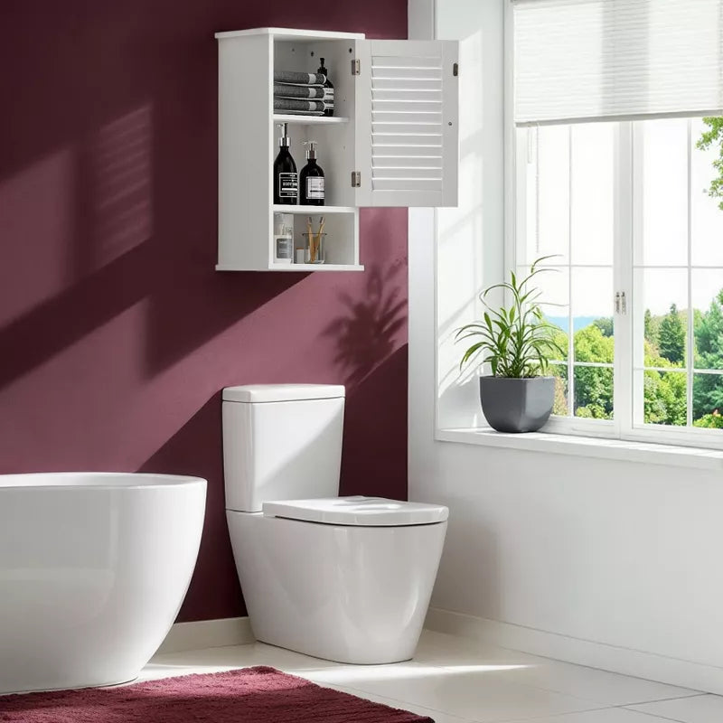 VANIRROR Medicine Cabinet, Hanging Cabinet with 3 Tiers, Single Louvered Door, Wall cabinet for Home Bathroom Bedroom, White