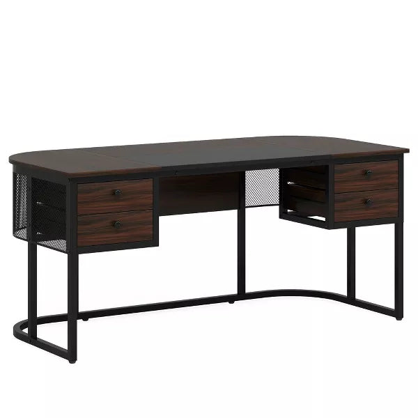 Resenkos Computer Desk, Office Desk, Study Desk,63-Inch Computer Desk Executive Desk with 4 Drawers,Brown